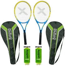 Xcello Sports 2-Player Aluminum Tennis Racket Set for Adult - Includes Two 27" Tennis Rackets, Six All Court Balls, and Two Carry Cases - Blue/Yellow