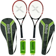 Xcello Sports 2-Player Aluminum Tennis Racket Set for Adult - Includes Two 27" Tennis Rackets, Six All Court Balls, and Two Carry Cases - ‎Red/Black