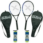 Xcello Sports 2-Player Aluminum Youth Tennis Racket Set, Includes Two 23 Tennis Rackets, 6 All Court Balls and 2 Carry Cases, Tennis Racket Adult, Blue/Black