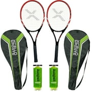 Xcello Sports 2-Player Aluminum Youth Tennis Racket Set, Includes Two 27" Tennis Rackets, 6 All Court Balls and 2 Carry Cases, Tennis Racket Adult, ‎Red/Black