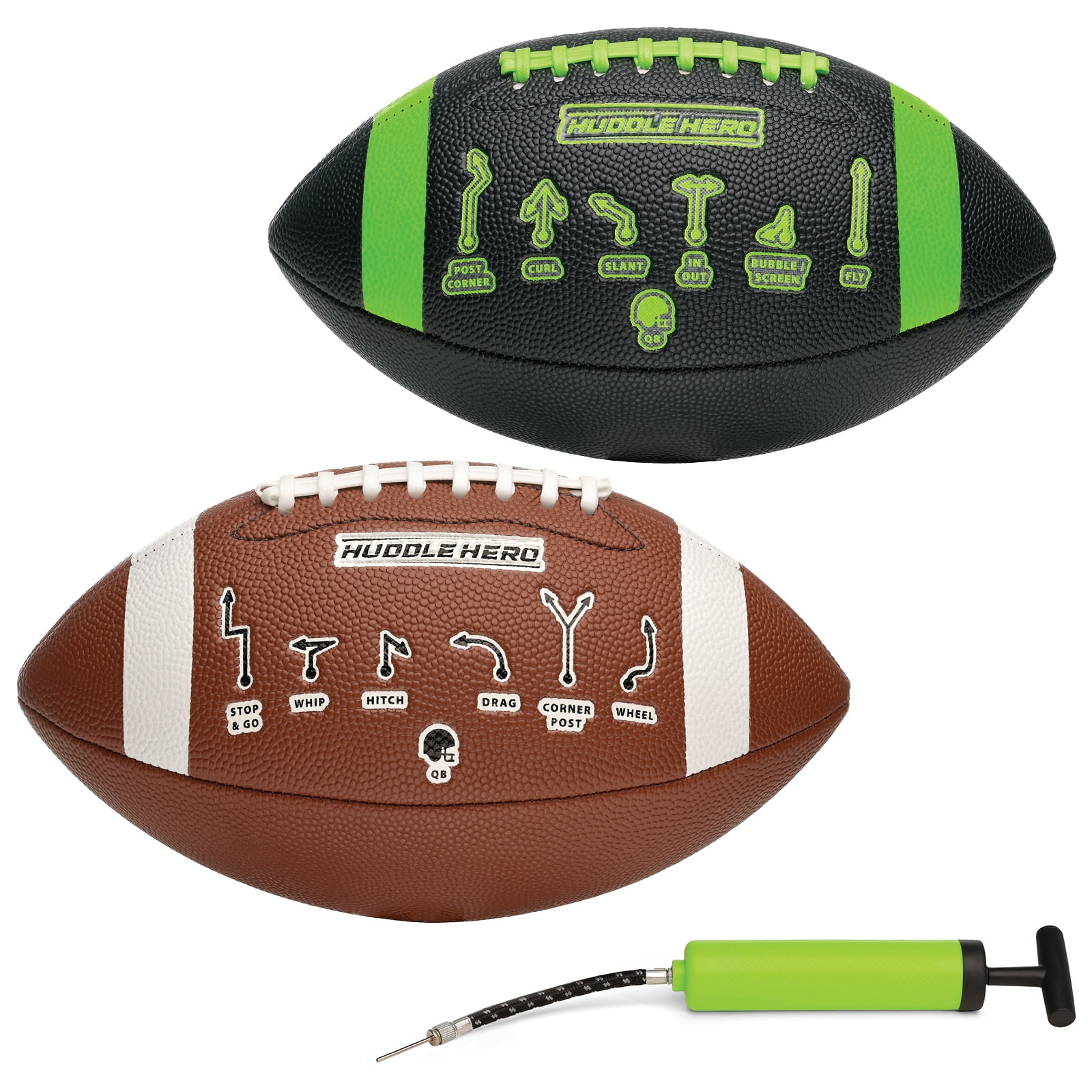 Xcello Sports Huddle Hero Junior Football 2-Pack w/ Pump (Black and Brown) - XS-FB-JRHH-1