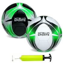 Xcello Sports Soccer Ball (Black/Green/Silver, White/Green/Silver) w/Pump (Size 3, Pack of 2)