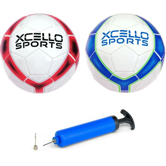 Xcello Sports Soccer Ball Size 5, Premium Durable Tbu Cover Small Soccer Ball, Youth Soccer Ball with Pump, Official Match Size and Weight, Blue/Red, Pack of 2