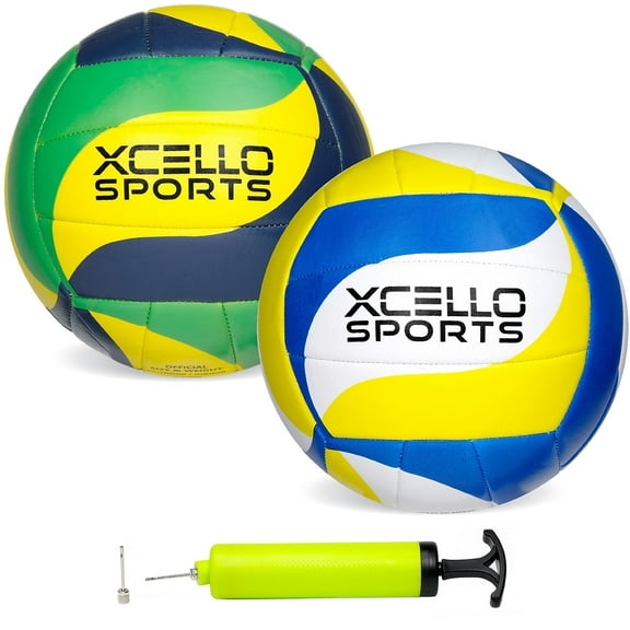 Xcello Sports Volleyballs with Pump Green/Navy/Yellow and Blue/Yellow/White 2/Pack (XS-VB-2-ASST-3)