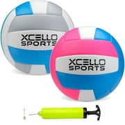 Xcello Sports Youth Volleyball Assorted Graphics with Pump, Official Size and Weight, Blue/Pink, Blue/Silver (Pack of 2)