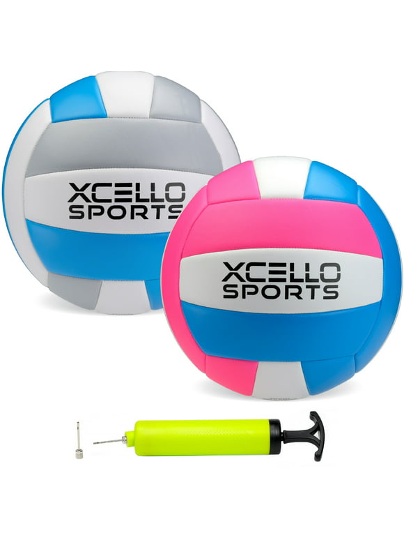 Xcello Sports Youth Volleyball Assorted Graphics with Pump, Official Size and Weight, Blue/Pink, Blue/Silver (Pack of 2)