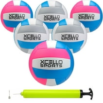 Xcello Sports Youth Volleyball Assorted Graphics with Pump, Official Size and Weight, Blue/Pink, Blue/Silver (Pack of 6)