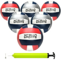 Xcello Sports Youth Volleyball Assorted Graphics with Pump, Official Size and Weight, Navy/Silver, Navy/Red (Pack of 6)