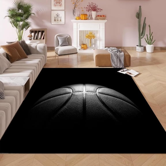 Xchearser 2 * 3 Feet Black Basketball Soft Area Rugs for Kids Girls Boys Basketball Sports Floor Carpet for Living Room Bedroom Dorms Nursery Rooms Home Decor Aesthetic