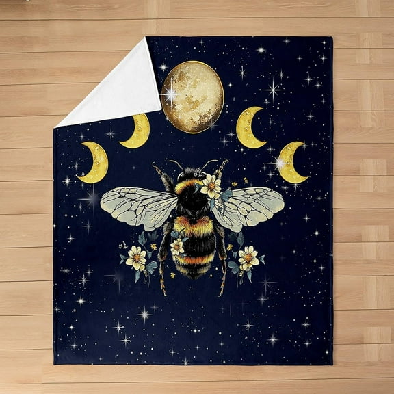 Xchearser Bee Flannal Throw Blanket Baby 30"x40" Boho Moon Sun Plush Blanket for Kids Boys Girls Galaxy Bohemian Bee Decor Fleece Blanket Cute Animal Fuzzy Blanket Bee Gifts