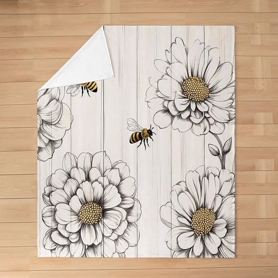 Xchearser Bee Flannal Throw Blanket Throw 50"x60" Cute Bee Sunflower Plush Blanket for Kids Boys Girls Garden Floral Flowers Decor Fleece Blanket Honey Cute Animal Fuzzy Blanket Bee Gifts