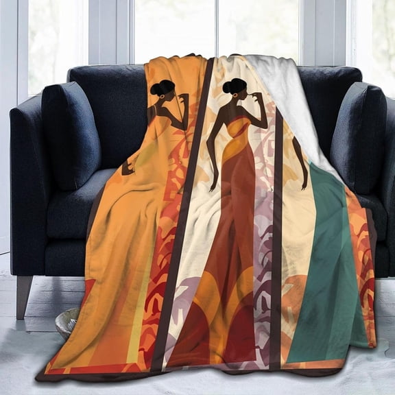 Xchearser Black Women Throw Blanket African Girls Soft Lightweight Flannel Fleece Blanket 40"x30" for Bed Sofa Couch Camping Travel