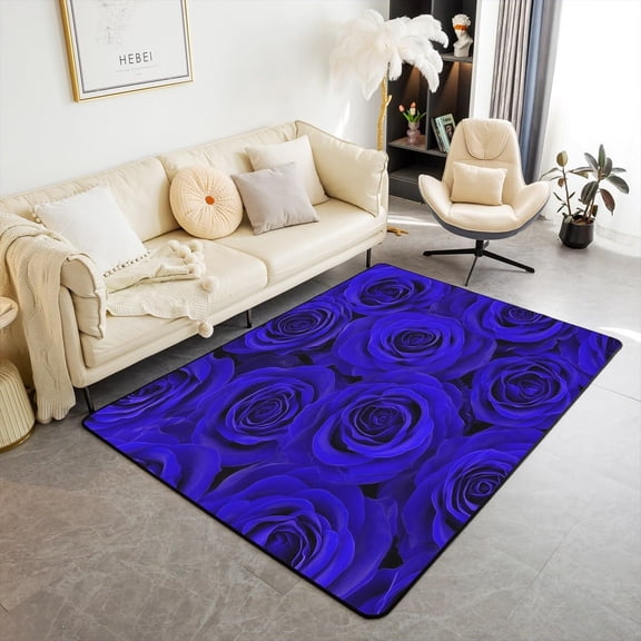 Xchearser Blue Rose Area Rug 5x7, Blue and Black Rose Floral Non Slip Rug, 3D Digital Printed Blossom Carpet, Romantic Bedroom Decor Indoor Floor Mat Valentine''s Day for Home Office Living Room