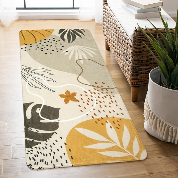 Xchearser Boho Washable Hallway Rugs - 2x4 Area Rugs Non-Slip Low-Pile Soft Bathroom Rug Runner Throw Small Kitchen Runner Rugs, Botanical Print Floor Mats Rug for Bedside Entryway Laundry Room