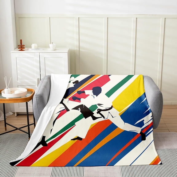 Xchearser Boys Taekwondo Fleece Blanket Japanese Style Blanket Hippie Rainbow Stripes Flannel Blanket Room Home Decor Sports Theme 40X50 Throw Blanket for Teens Youth