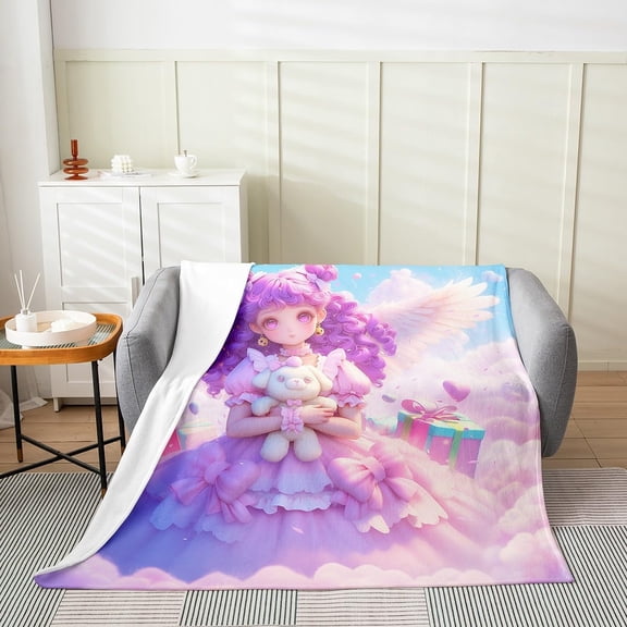 Xchearser Cartoon Angel Fleece Blanket Girly Princess Fuzzy Blanket Colorful Love Balloon Bed Blanket Romantic Dreamy Theme Throw 50X60 Flannel Blanket Bedroom Decor