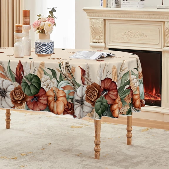 Xchearser Fall Tablecloth 60 x 84 Inch Oval Flower Autumn Harvest Pumpkin