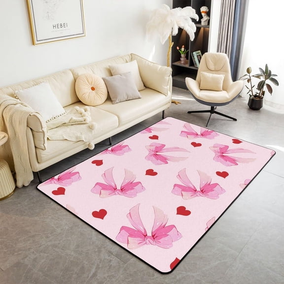 Xchearser Kids Bowknot Living Room Rugs Area Rug 3x5 Bow Rugs for Living Room Bedroom Boys Girls Fairy Princess Themed Decorative Rug Red Love Hearts Indoor Floor Mat