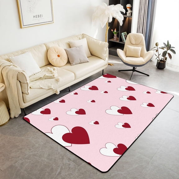 Xchearser Kids Red Hearts Living Room Rugs Area Rug 3x5 Pink Love Rugs for Living Room Bedroom Boys Girls Red White Love Heart Decorative Rug Valentine''s Day Indoor Floor Mat