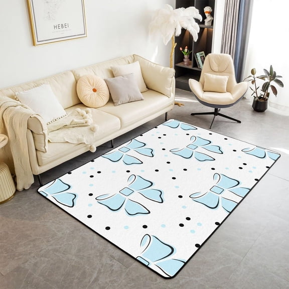 Xchearser Kids Teal Bowknot Living Room Rugs Area Rug 5x7 Bow Rugs for Living Room Bedroom Boys Girls Polka Dots Geometric Pattern Decorative Rug Fairy Princess Themed Indoor Floor Mat