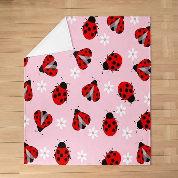Xchearser Ladybug Flannal Throw Blanket Ladybug Gifts for Girls Boys Cute Bug Fleece Blanket Throw 50"x60" Garden Farmhouse Animal Plush Blanket Pink Fuzzy Blanket Cabin Gifts Rustic Home Decor