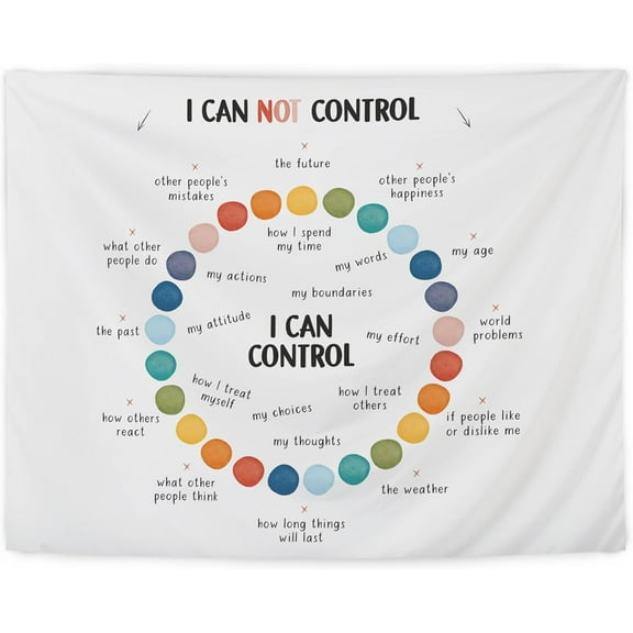 Xchearser Mental Health Tapestry - I Can and Cannot Control Tapestry Wall Hanging for Classroom School Counseling Office Therapy Office Decor, Mental Health Wall Decor, 50x60 Inches