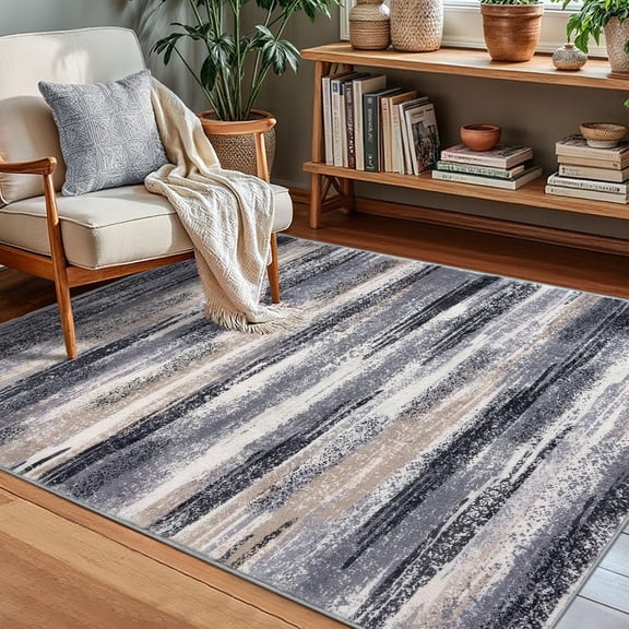 Xchearser Modern Abstract Small Area Rug Indoor 3x5 Washable Rug Non-Slip Soft Entryway Rug Grey Black Multi Kitchen Mats Thin Print Faux Wool Floor Carpet Throw Rugs for Entrance Bedroom Home Decor
