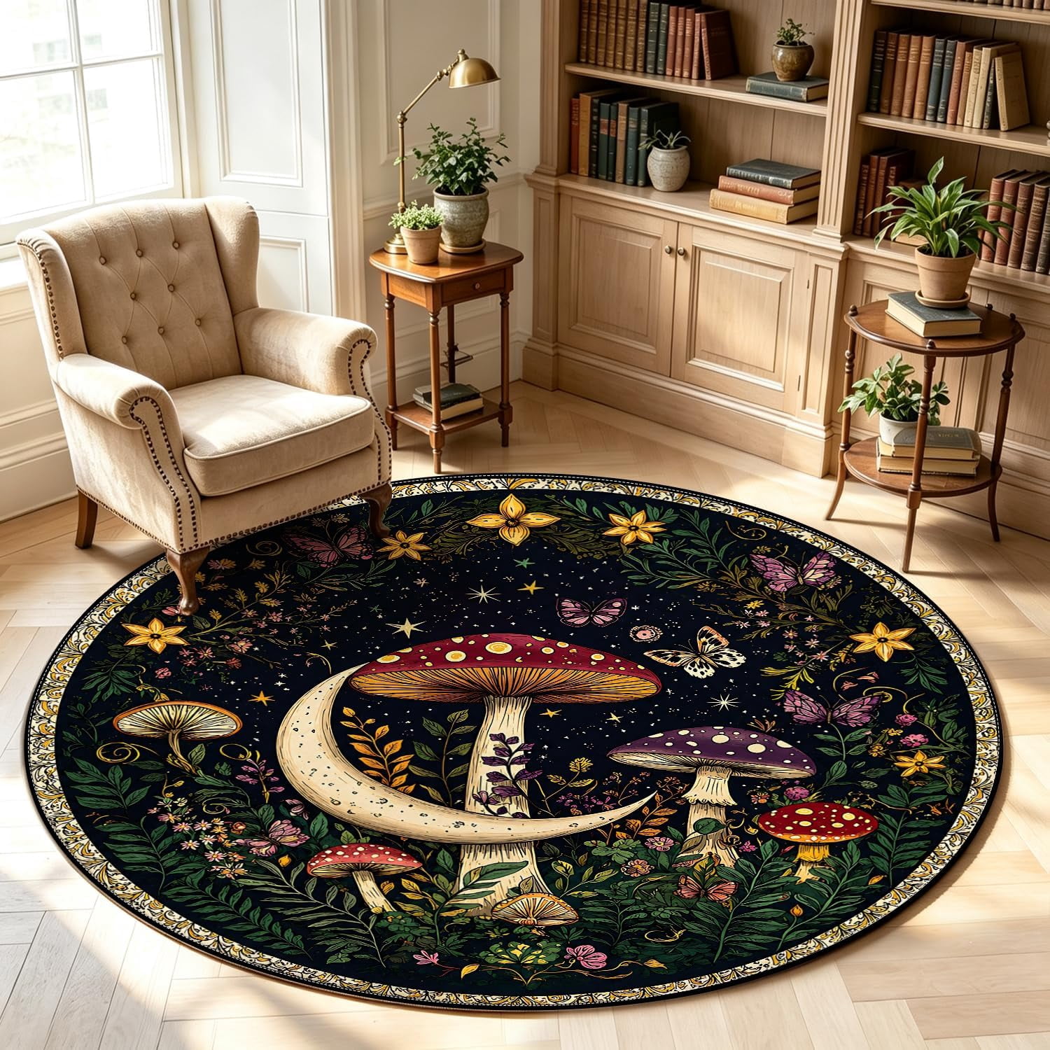 Xchearser Mushroom Circle Rug, 4ft Boho Round Area Rug for Bedroom ...