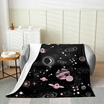 Xchearser Outer Space Flannel Blanket for Kids,Galaxy Universe Planet Fleece Throw Blanket for Bedroom Sofa Dorm Decor,Starry Sky Pink White Stars Black Bed Blanket,Baby (30 x 40 Inches)