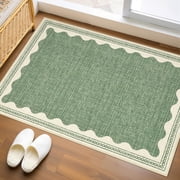 Xchearser Scalloped Door Mat Indoor Rugs for Entryway Small Rug 2x3 Washable Non-Slip Solid Sage Green Modern Soft Low-Pile Throw Carpet for Bedroom Kitchen Bathroom Entrance
