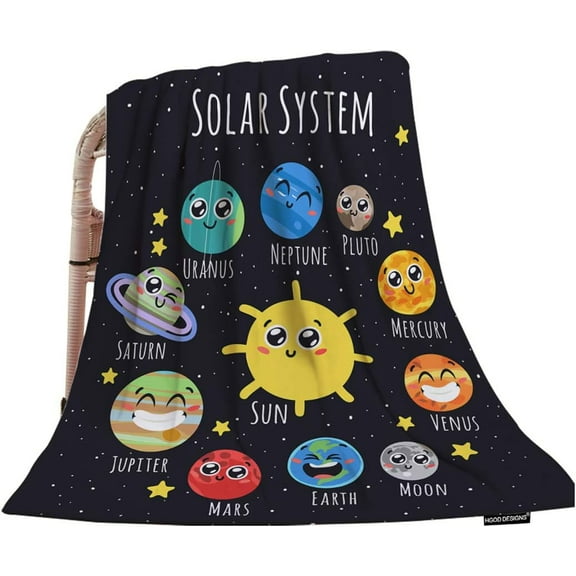 Xchearser Space Throw Blanket,Cute Solar System Sun Moon Pluto and Planets On Space Soft Warm Decorative Throw Blanket for Baby Toddler or Pets Cat Dog 30"X40"