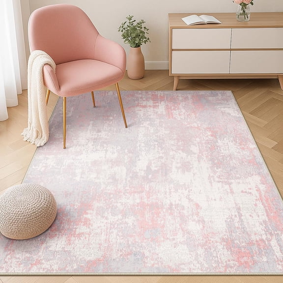 Xchearser Washable Area Rugs 3''x5'' Non-Slip Modern Abstract Soft for Living Room Entryway Bedroom Nursery, Print Pattern, Grey Pink