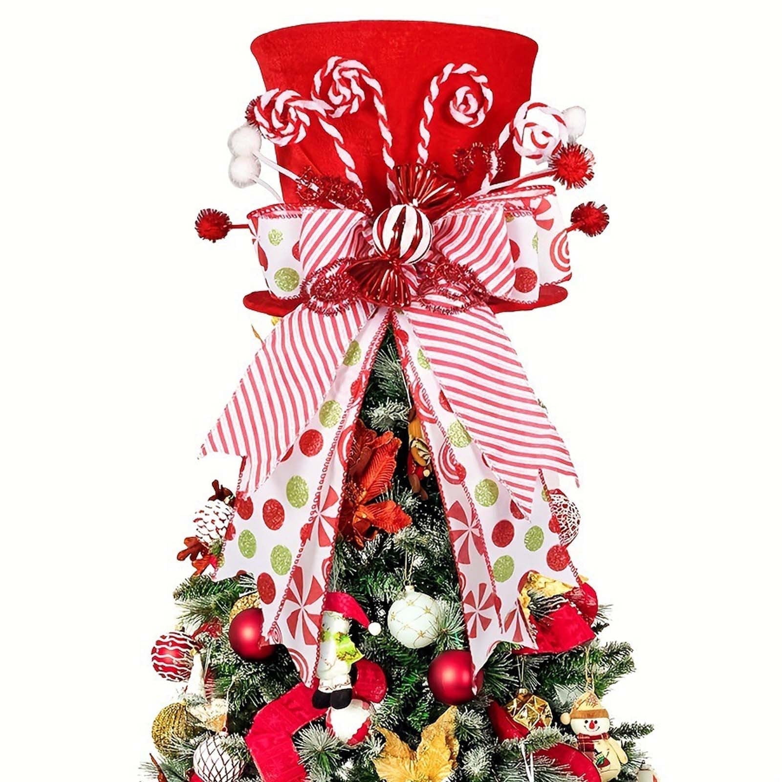 Large Red Velvet Candy Cane Christmas Tree Topper Hat