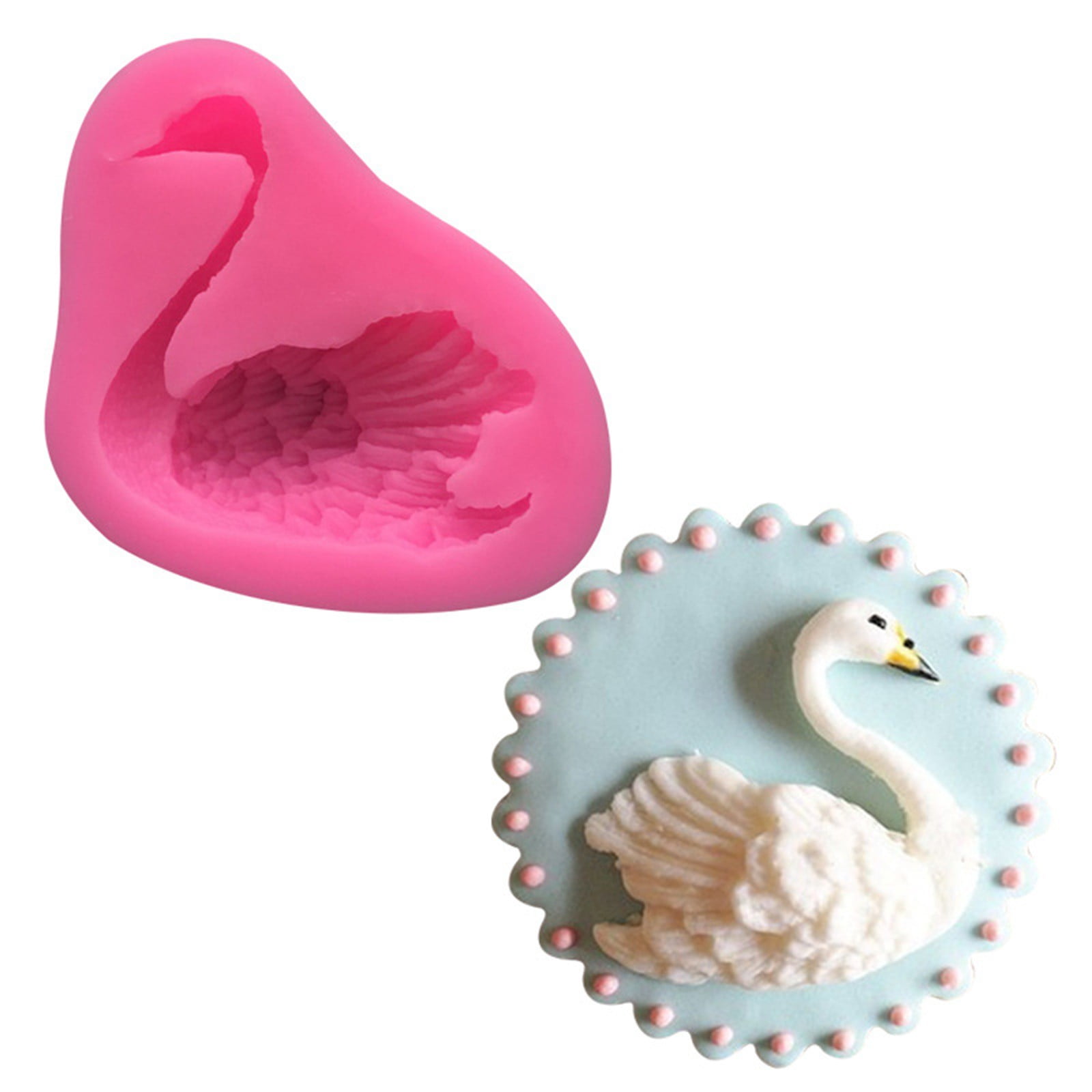Swan Silicone Fondant Mold - For Cake Decorating, Chocolate, Candy, Resin, 3.93x2.16 Inch Pink Mold