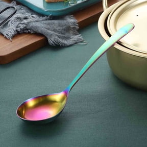 Clearance Tableware under $5,Rainbow Stainless Steel Soup Spoon Mixing Drinking Tools Metal Big Dessert