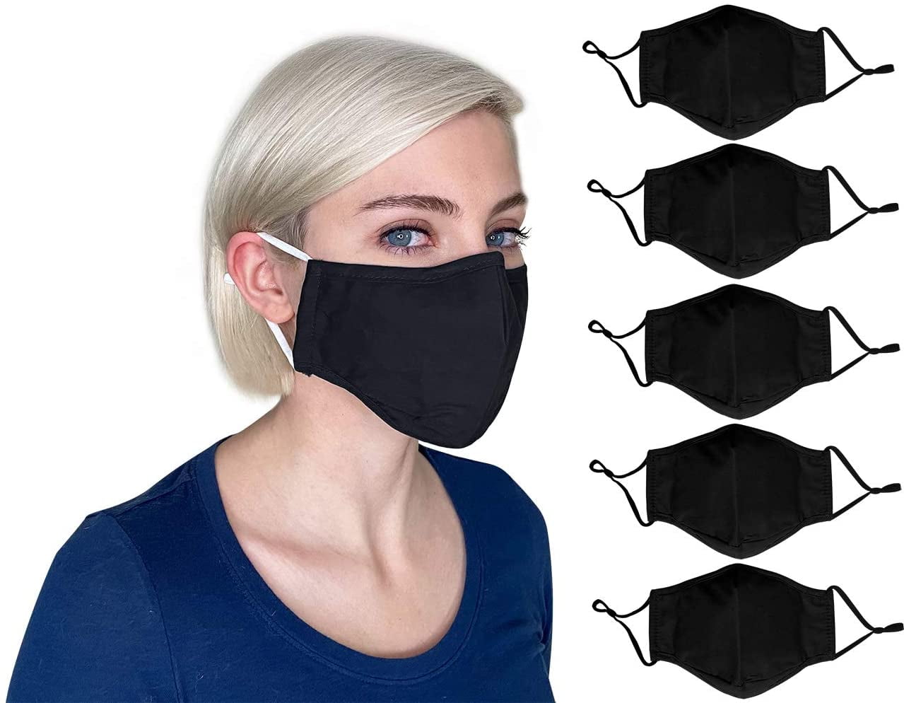 5-PACK MASKS ***** Reversible 3-Layer top Cotton Face Mask with Filter Pocket and Wire Nose Contour**