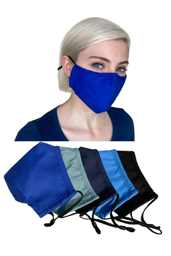 Cloth face masks washable,Made in USA,breathable, reusable with filter pocket, nose wire, adjustable ear loops, 3-layer solid color cotton fabrics, for women, men, 5-pack