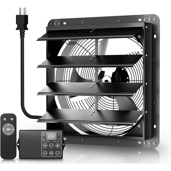 Xcity 10 Inch Remote Control Shutter Exhaust Fan, 1393 CFM Variable Speed AC Motor, Wall Mount Vent Fan with Auto Temp Timer 6 ft Power Cord for Garage Attic Commercial Home