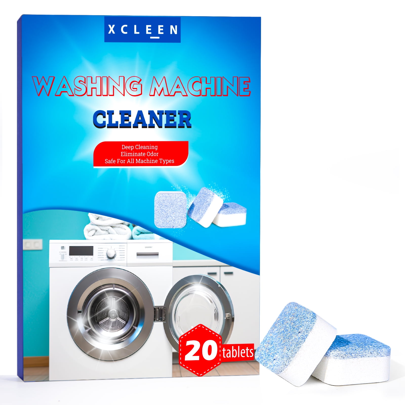 Xcleen Washing Machine Cleaner Tablets 20 Count Fresh, Washer Cleaner to Remove Grime Limescale