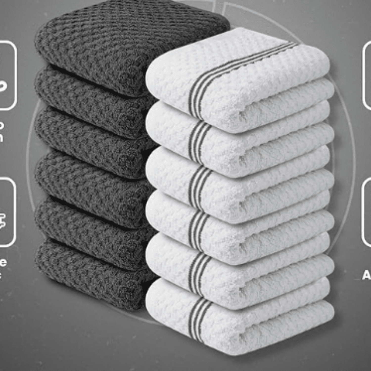Xclusives Premium Kitchen Towels - [Pack of 12] 100% Cotton Kitchen Hand Towels (15 x 25 Inches) - Dish Towels for Kitchen |Grey|