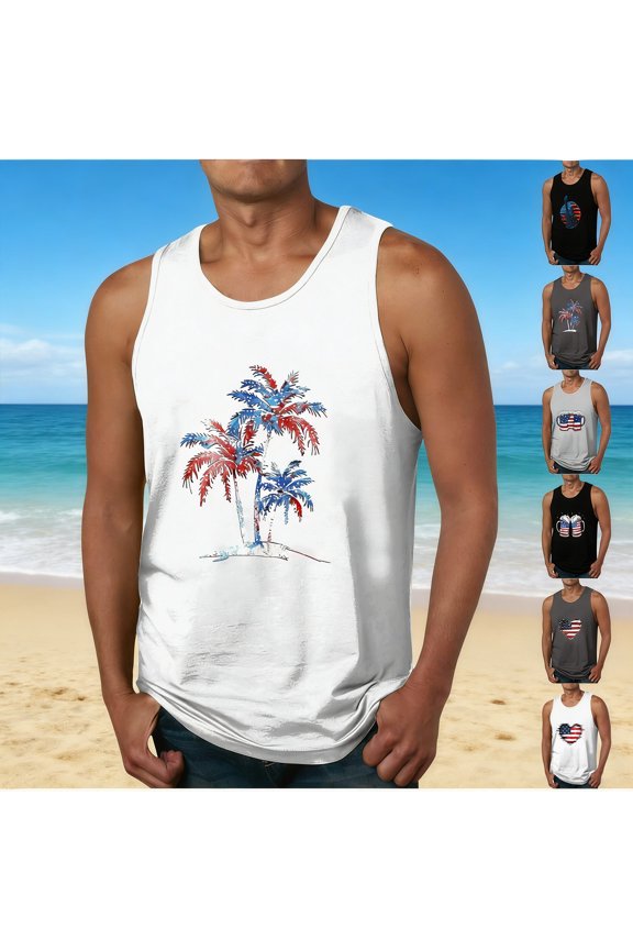 4th of July American Flag Patriotic Tank Top Shirts Mens Casual Muscle Sleeveless Graphic Tees Gym Workout Shirt