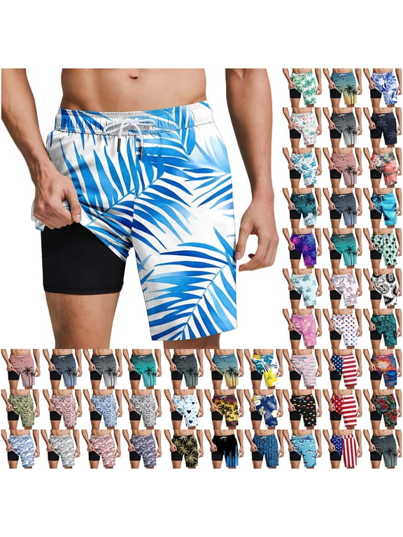 7 Inch Men Swim Trunks with Breathable Liner Quick Dry Elastic Waist Hawaiian Board Short for Water Beach Travel Cruise