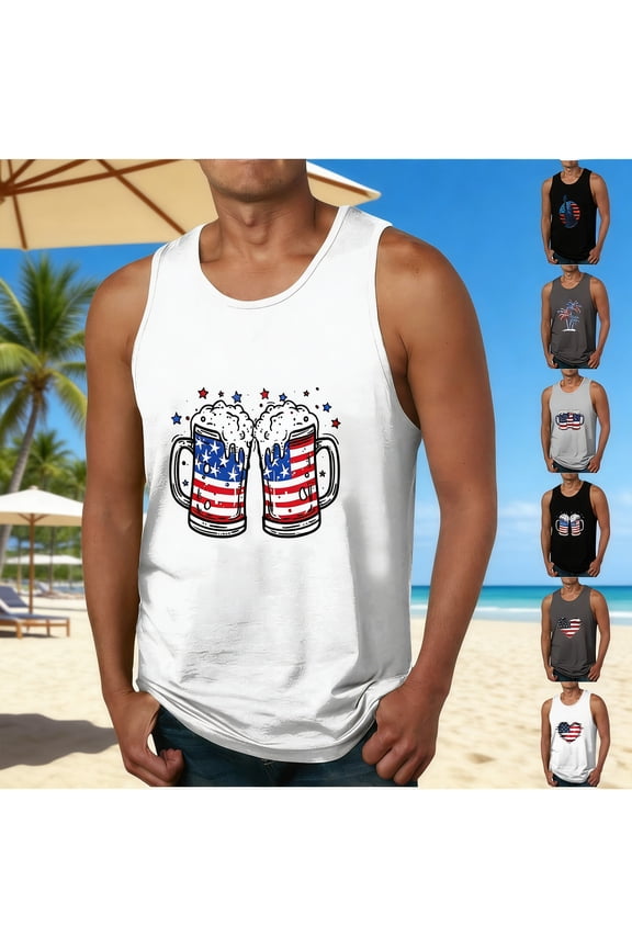 American Flag Tank Top Men Cotton Sleeveless USA Star Stripes Fourth July Tee Shirts Crewneck Loose Fit Tanks Camiseta Sin Mangas