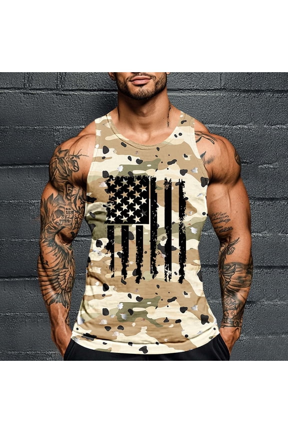 American Flag Tank Top Men Sleeveless Crew Neck Camo Muscle Tanks Patriotic Workout Shirt Vintage Graphic Tees