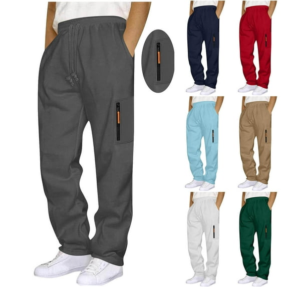 Xcmzpl Athletic Sweatpants for Men Baggy Running Sweat Pants Elastic Waist Drawstring Open Bottom Joggers Solid Sweatpants with Zipper Pocket