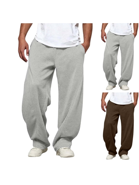 Barrel Sweatpants for Men Baggy Open Bottom Joggers Athleetic Casual Sweatpants Elastic Waist Solid Thic Fleece Line with Pocket
