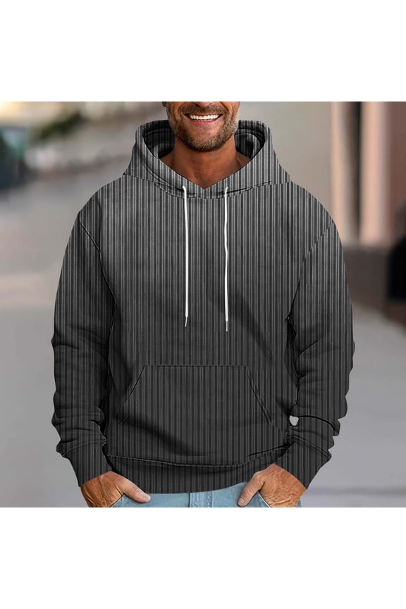 Big and Tall Hoodies for Men Trendy Striped Graphic Hoodie Fall Winter Fleece Lined Pullover Tops Drawstring Long Sleeve Hooded Sweatshirts with Pockets