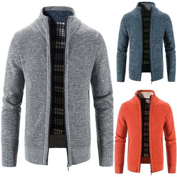 Xcmzpl Big and Tall Cardigan Sweater for Men Solid Full Zip Sweaters Stand Collar Casual Knitted Cardigan with Pockets