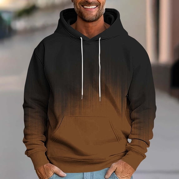 Xcmzpl Big and Tall Fleece Hoodies for Men Fall Winter Long Sleeve Drawstring Hooded Sweatshirts Fashion Gradient Pullover Tops with Pockets
