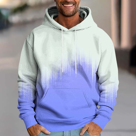 Xcmzpl Big and Tall Fleece Hoodies for Men Fall Winter Long Sleeve Drawstring Hooded Sweatshirts Fashion Gradient Pullover Tops with Pockets